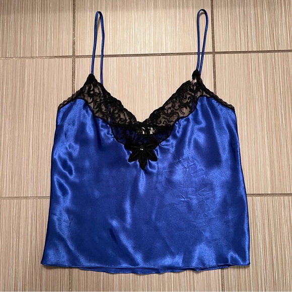 Vintage Christian Dior Cami NWT deadstock blue black lace floral flower XS - Picture 3 of 13